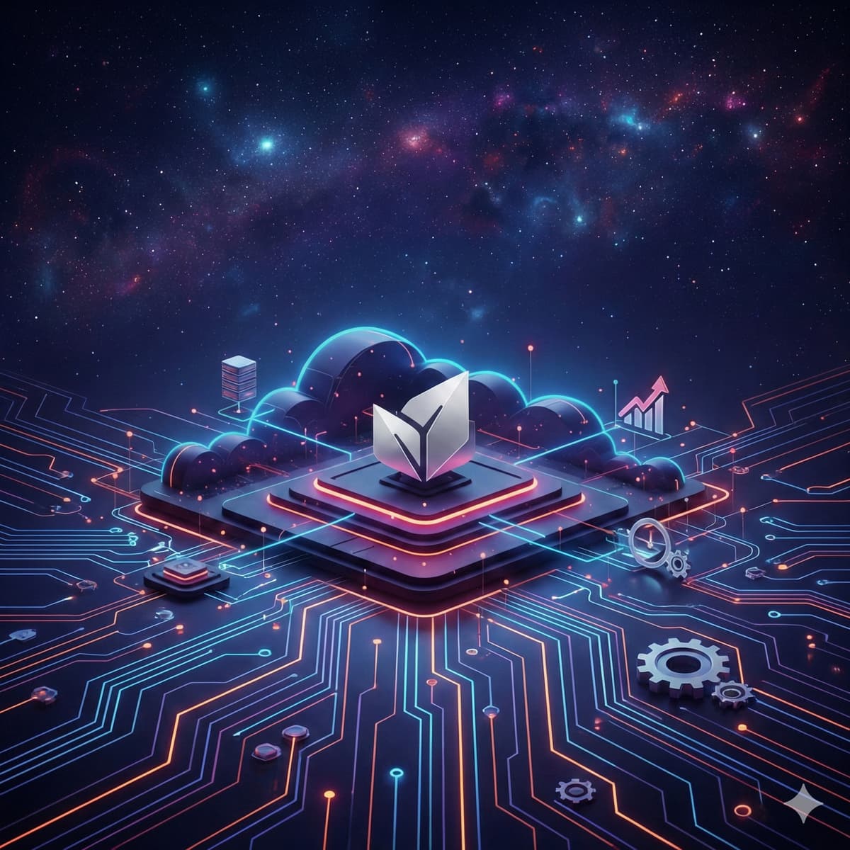 Logo de Laravel sobre un fondo de nubes, representando el despliegue de aplicaciones en la nube con Laravel Cloud.
